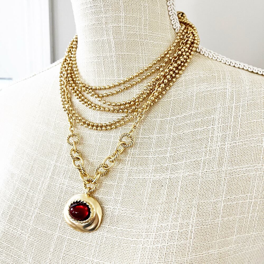 NEW Chico's Art Deco Red Gem Pendant Necklace - Picture 7 of 11